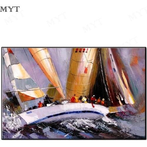 Wholesale Handmade Modern abstract ship on the sea oil painting on canvas home decor wall art pictures for living room Unframed