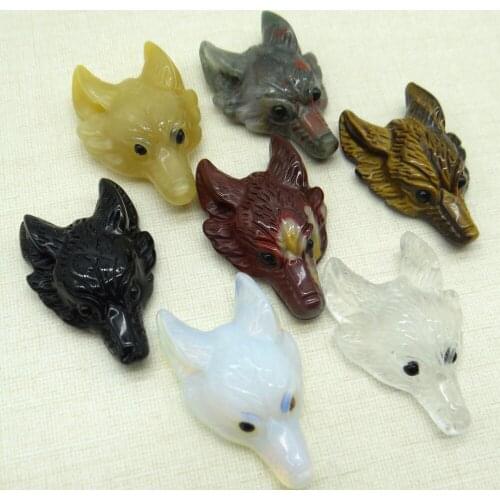 2pc Natural stone labradorita Opalite tiger eye Quartz Crystal Wolf Head shape Pendant for diy jewelry making necklac Accessori