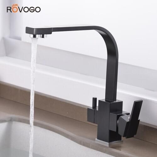 ROVOGO Drinking Water Kitchen Faucet, Dual Handle Kitchen Sink Faucet hot and Cold 3 Way Filter Kitchen Faucet Drinking Water