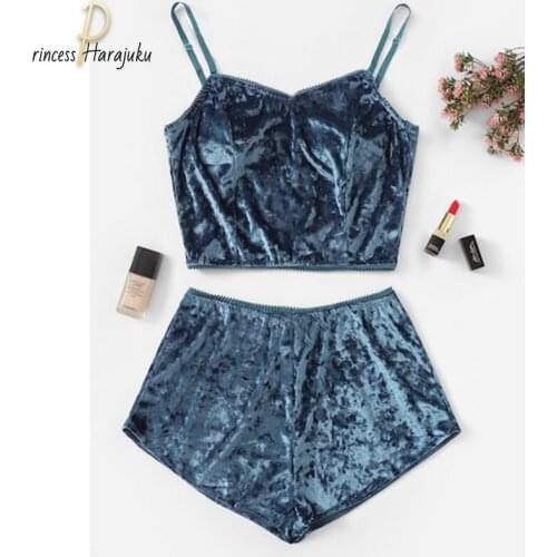 2020 Summer Sexy Two Pieces Nightclub Bra Sets Velvet Underwear Lingerie Ladies Intimates Sets Tops And Pants Kawaii Sets New