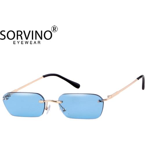 SORVINO Retro Shades for Women Small Rectangle Sunglasses Men Luxury Brand Designer Rimless Tiny Blue Red Black Sun Glasses P315