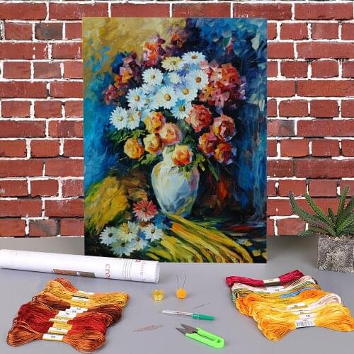 Night Bouquet Printed 11CT Cross-Stitch Kit Embroidery DMC Threads Handicraft Craft Handmade Handiwork Counted Needle