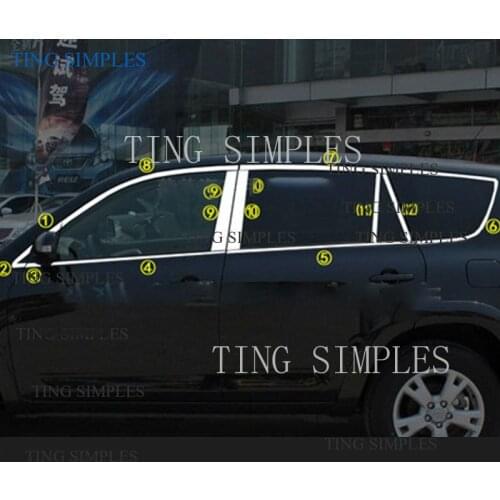 For Toyota RAV4 2009 2010 2011 2012 Car Body Stick Stainless Steel Glass Window Garnish Pillar Middle Column Strip Trim