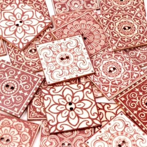 Natural WoodenSquare pattern Shape Scrapbooking Button Handmade Accessory Home Decoration Craft DIY Botones 30mm 30pcs