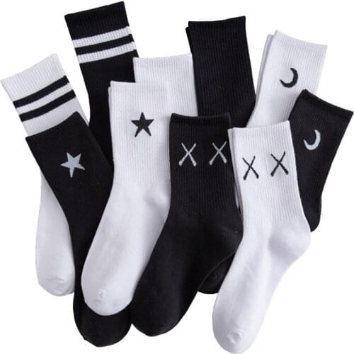 Socks Women Men Unisex Basketball Socks Harajuku Hip Hop Mid Sock Women Happy Socks Funny Men Socks Cotton Black White Socks Sox