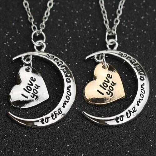 I love You To The Moon And Back Necklace Simple Letters Heart Love Gold Silver Color Pendant Fashion Jewelry For Women Wholesale