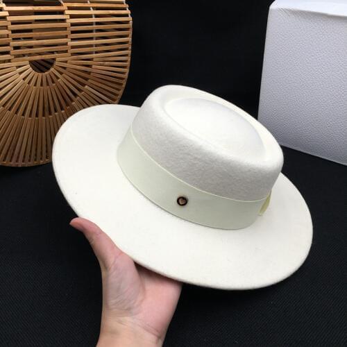Fedoras Panama high set white wool Flat small li han edition fashion elegant is concave and convex wide-brimmed hat felt