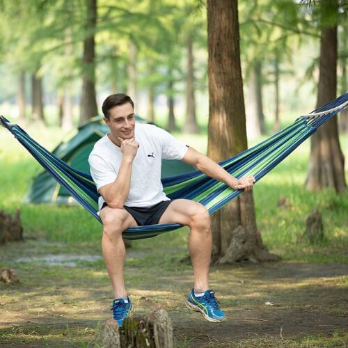 Strong Outdoor Garden Hammock Hang Bed Portable Travel Camping Swing Cotton Stripe Hang Bed Furniture High Quality