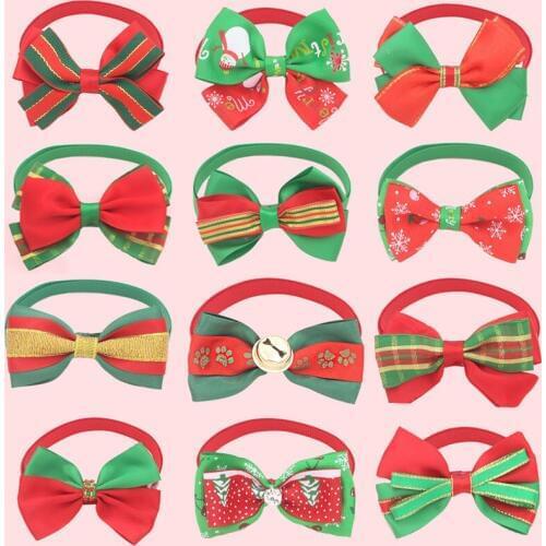 Dropshipping Christmas Holiday Pet Cat Dog Collar Bow Tie Adjustable Neck Strap Cat Grooming Accessories Pet Product Supplies