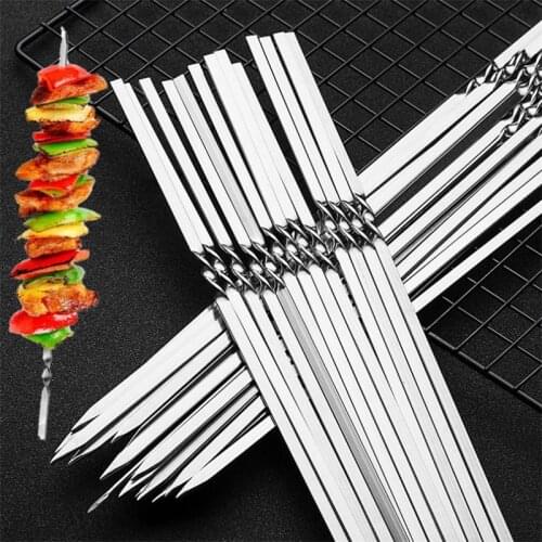 Skewers for Barbecue Reusable Grill Stainless Steel Skewers Shish Kebab BBQ Camping Flat Forks Gadgets Kitchen Accessories Tools