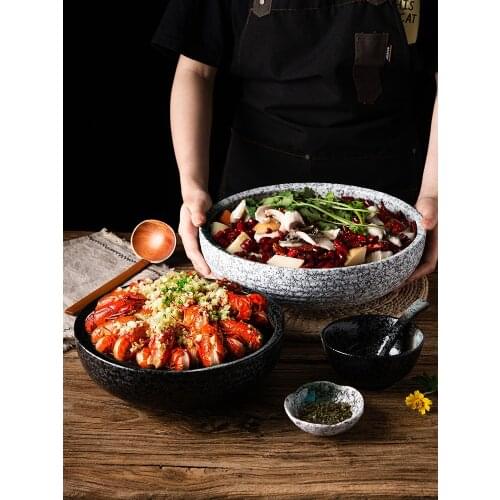 Soup Bowl Household Creative Ceramic Antique Kiln Large Pickled Fish Pot Commercial Tableware Chinese Porcelain Dinnerware