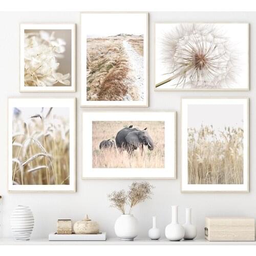 Dandelion Reed Wheat Elephant Leopard Giraffe Wall Art Canvas Painting Nordic Posters Prints Wall Pictures For Living Room Decor