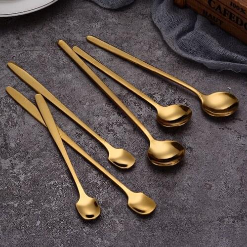 Creative Smoothie Spoon Stainless Steel Milk Tea Long Handle Stirring Spoon Ice Cream Dessert Spoon Small Round Spoon