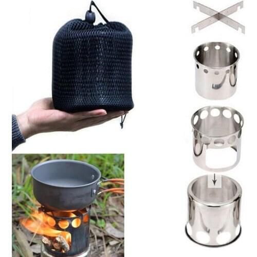 Outdoor BBQ Picnic Wood Stove Burner Portable Gas Firewood Burning Stove Stainless Steel Camping Hiking Camping Picnic BBQ Stove