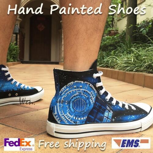 Wen Hand Painted Canvas Shoes Design Custom Pandorica Tardis Doctor Who High Top Canvas Sneakers for Men Womens Gifts