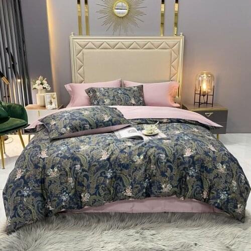 Vintage Boho Style printed Duvet cover with Zipper Closure Luxury 600TC Egyptian Cotton Bedding Set Soft bed sheet pillow shams