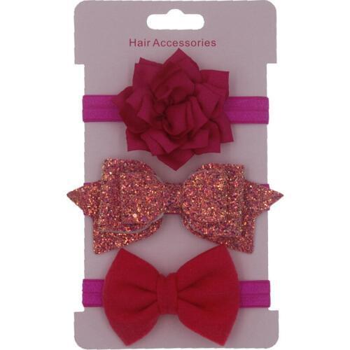 Yundfly 3PCS Baby Girls Flower Headband Set Hair Bands Sequin Bowknot Lovely Headwear Children Kids Princess Hair Accessories