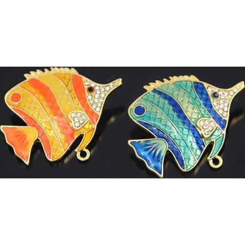 Utei Jewelry Gold Color Alloy Red Enamel Cute Fish Brooch Crystal Rhinestone Women Party Garment Accessories Lapel Pin