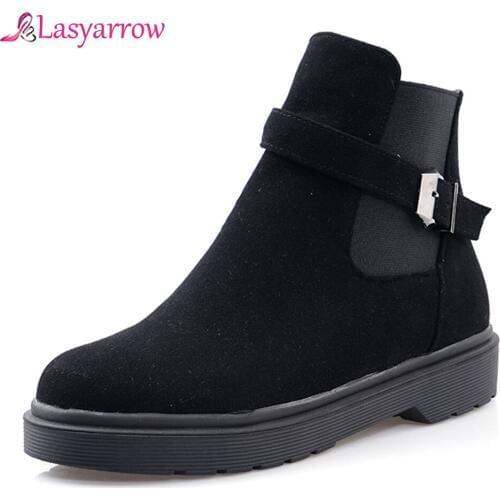 Lasyarrow Autumn 2019 New Fashion Chelsea Boots Female Buckle Strap Black Low Heel Ankle Boots for Women Bootie Ladies Shoe J983