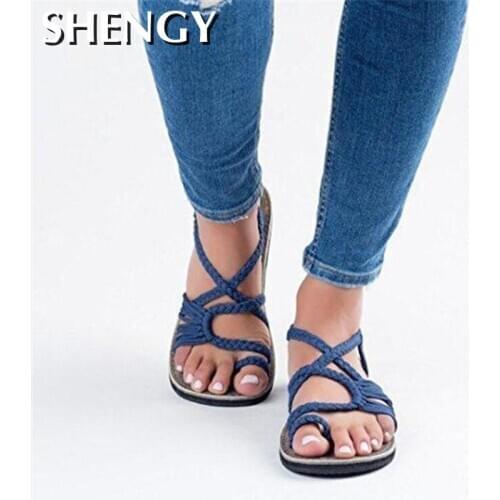 Womens Sandals For Girls Sandals Women Rope Knot Summer Europe The United States Sandals Ladies Beach Toe Flat Womens Shoes