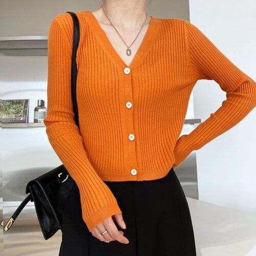 Ladies Cardigan Knitted Solid Color Sweater Spring and Autumn V-neck Sweater Cardigan Casual Streetwear Fashion Jacket
