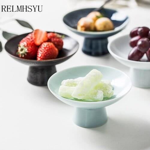 1PC RELMHSYU Japanese Style Household Ceramic 4Color 150ml Large Dessert Dried Fruit Sauce Plate Tableware