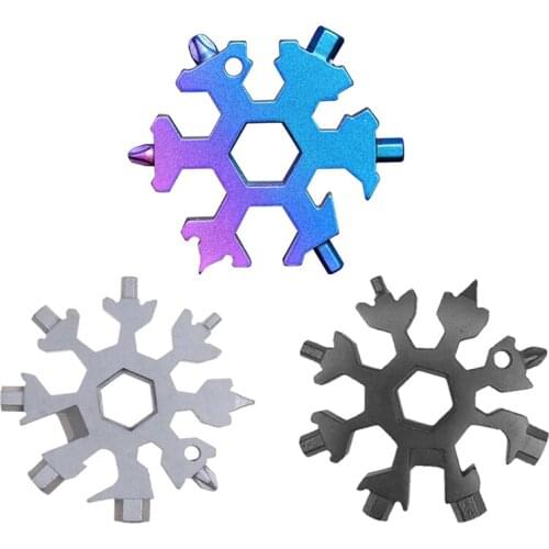 18 in 1 Snowflake Multi Pocket Tool Spanner Hex Wrench Multifunction Outdoor Camp Survive Hike Survive Tool Key Chain Keyring