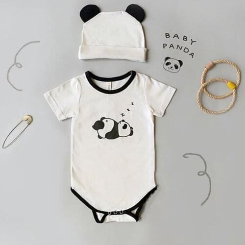 Summer Baby Boy Clothes 2 Pcs Sets Cotton Soft Lovely Cartoon Animal Panda Short Sleeve Baby Romper+hat Baby Clothes Girl 0-18M