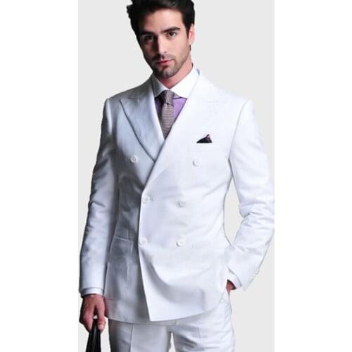 Wide Peaked Lapel White Prom Suits Men Suits Groom Wedding Wear Best Man Blazer Slim Fit Terno Masculino Smoking Jacket 2Pieces