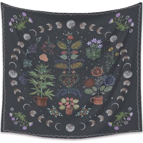 2021 Moon Phase Tapestry Wall Hanging Botanical Celestial Floral Wall Tapestry Flower