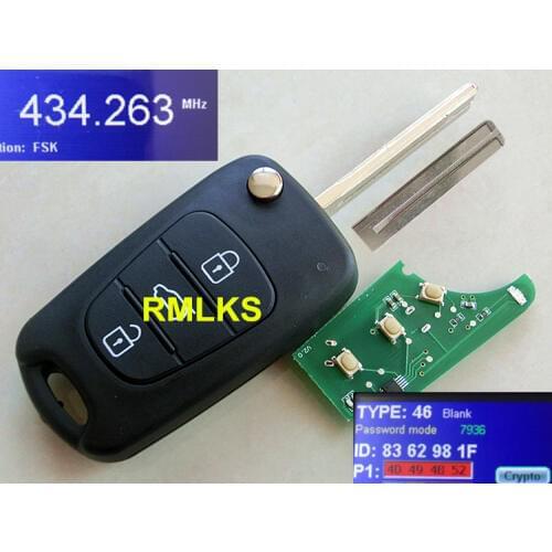 3 button 433mhz ID46 for Hyundai Elantra flip remote key & Flip remote key shell for Hyundai Elantra