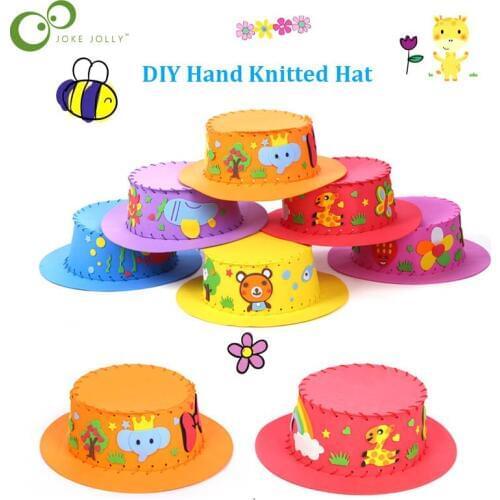 3pcs Creative EVA Foam Paper Weaving Hat Flowers Stars Patterns Kindergarten Art kids DIY Craft Toys Party Decorations Gifts ZXH