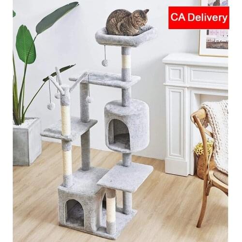 57inches Faux Fur Cat Tree Cat Tower with Interactive Toy Scratching Post for Big Medium Cat Play Condo