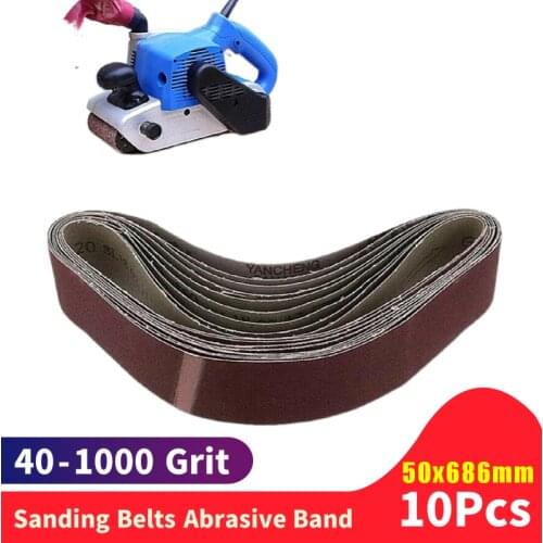 10Pcs/Set Abrasive Sanding Belts Band 40-1000 Grits Wood Grinding Sander Tools Aluminum Oxide 50x686mm