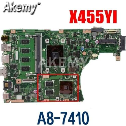Akemy X455YI MAIN_BD._4G/A8-7410U CPU laptop motherboard For Asus X455YI X455Y X455DG X455D mainboard 100% test Ok