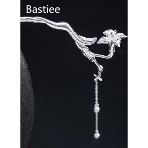 Bastiee Lily Flower 925 Sterling Silver Hair Stick Luxury Hair Jewelry Hairpins Women Accessories Wedding Hairpin Chinese