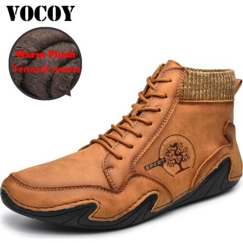 Mens Winter Snow Boots Mid Top Leather Ankle Boots Warm Autumn Flat Driving Working Outdoor Causal Walking Lightweight Shoes