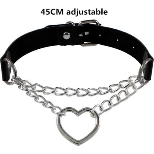 Necklace For Women Jewelry Choker Chain On The Neck Metal Heart Pendants PU Leather Black Gothic Punk Hip Hop Cosplay Sexy Gift