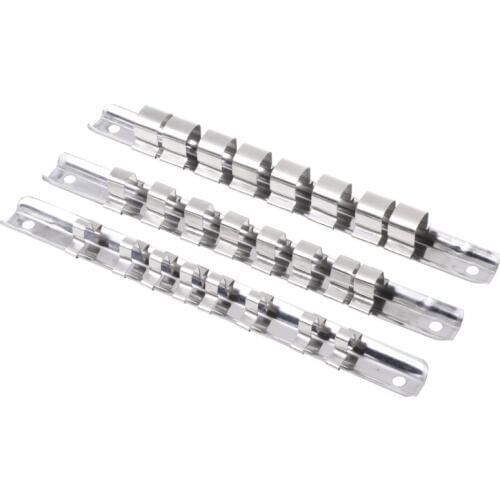 1/4" 3/8" 1/2" Socket Rack Holder with 8 Clips On Rail Tools Organizer Storage Divider Rail Tray Holder Socket