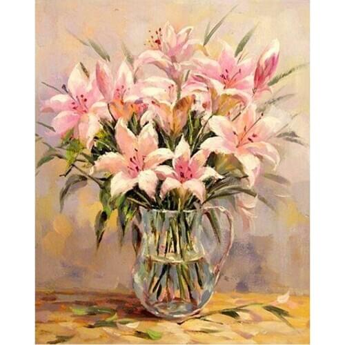 DIY Digital Painting By Numbers pink white lotus oil painting mural Kits Coloring Wall Art Picture Gift frameless