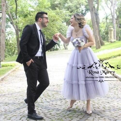 Light Purple Long Prom Dresses A Line Sweetheart Tea Length Tulle Girls Engagement Formal Evening Party Gown Vestido De Festa