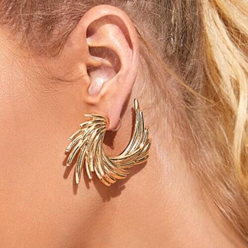 Docona Vintage Gold Color Wing Stud Earrings for Women Trendy Alloy Geoemtric Earrings Party Charming Jewelry Gift Brincos 13434
