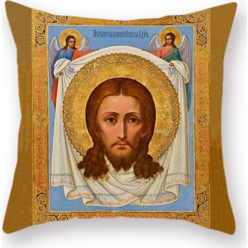 Christ Resurrection Saints Double-Sided Polyester Print Cushion Cover Nicholas Pattern Hug Pillowcase Home Sofa Decoration