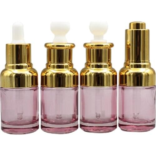 20ml 30ml Pink Clear Glass Pipette Bottle Gold Lid White Dropper Top Empty Essential Oil Vials Cosmetic Packaging Bottles 15pcs
