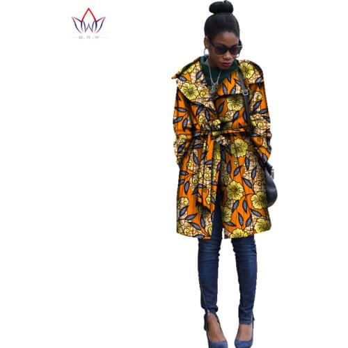 Customized Spring African Clothes Trench Women Long Sleeve Outwear with Sashes Coat Dashiki African Print Oversize Jacket WY1334
