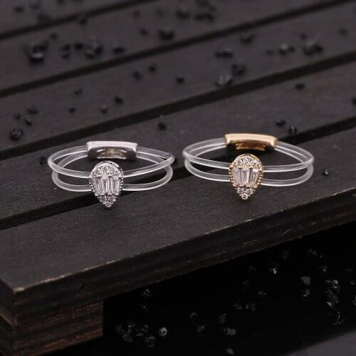 Sweet Trendy Womens Ring Fashion Invisible Transparent line Brass Ring Waterdrop Zircon Jewelry Accessory For Daily life