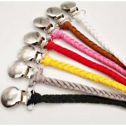 Leather Pacifier Clips Chain Dummy Clip Pacifier Holder Braided Binky Clip Nipple Holder Soother Chain For Infant Baby Feeding