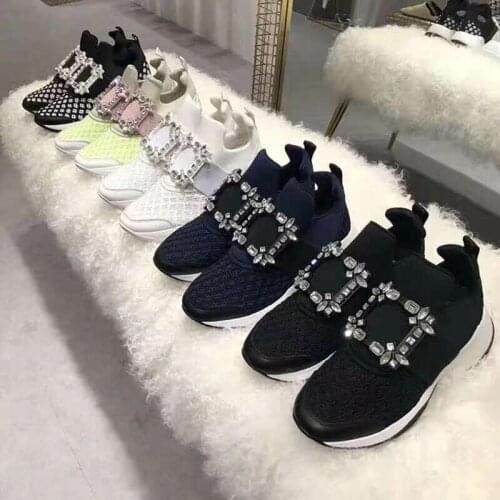 Crystal Women Sneakers Slip On Platform Genuine Leather Women Casual Shoes Flats Square Buckle Vulcanize Shoes Female Soft Flats