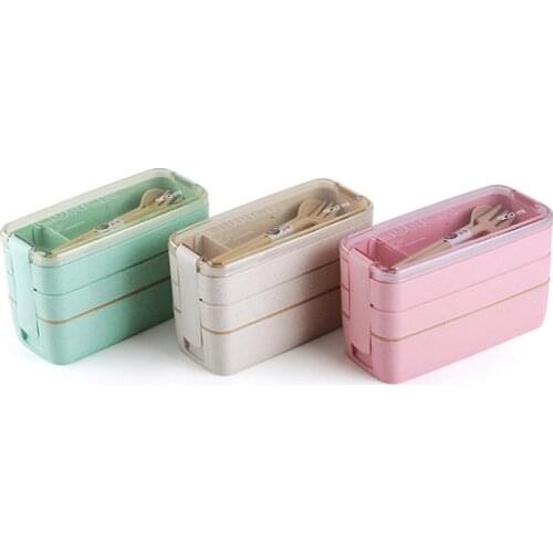 Lunch Box Microwave Bento Box Wheat Straw Dinnerware Food Storage Container Kids School Office Portable Bento Box Lunch Bag