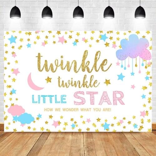 Mocsicka Twinkle Star Gender Reveal Backdrop Pink or Blue Star White Background Vinyl Boy or Girl Gender Reveal Banner Backdrops